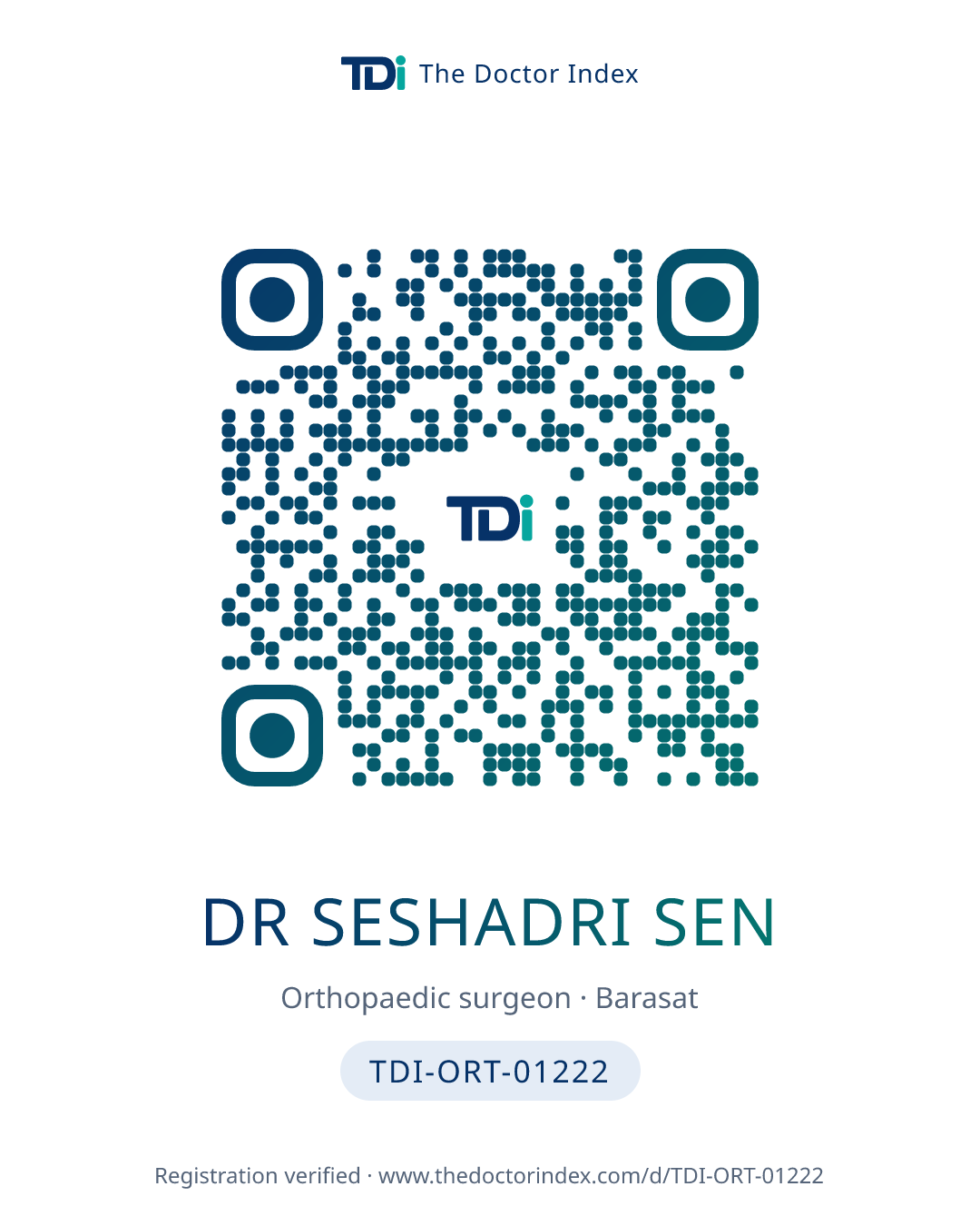 QR card for Dr Seshadri Sen, TDI-ORT-01222