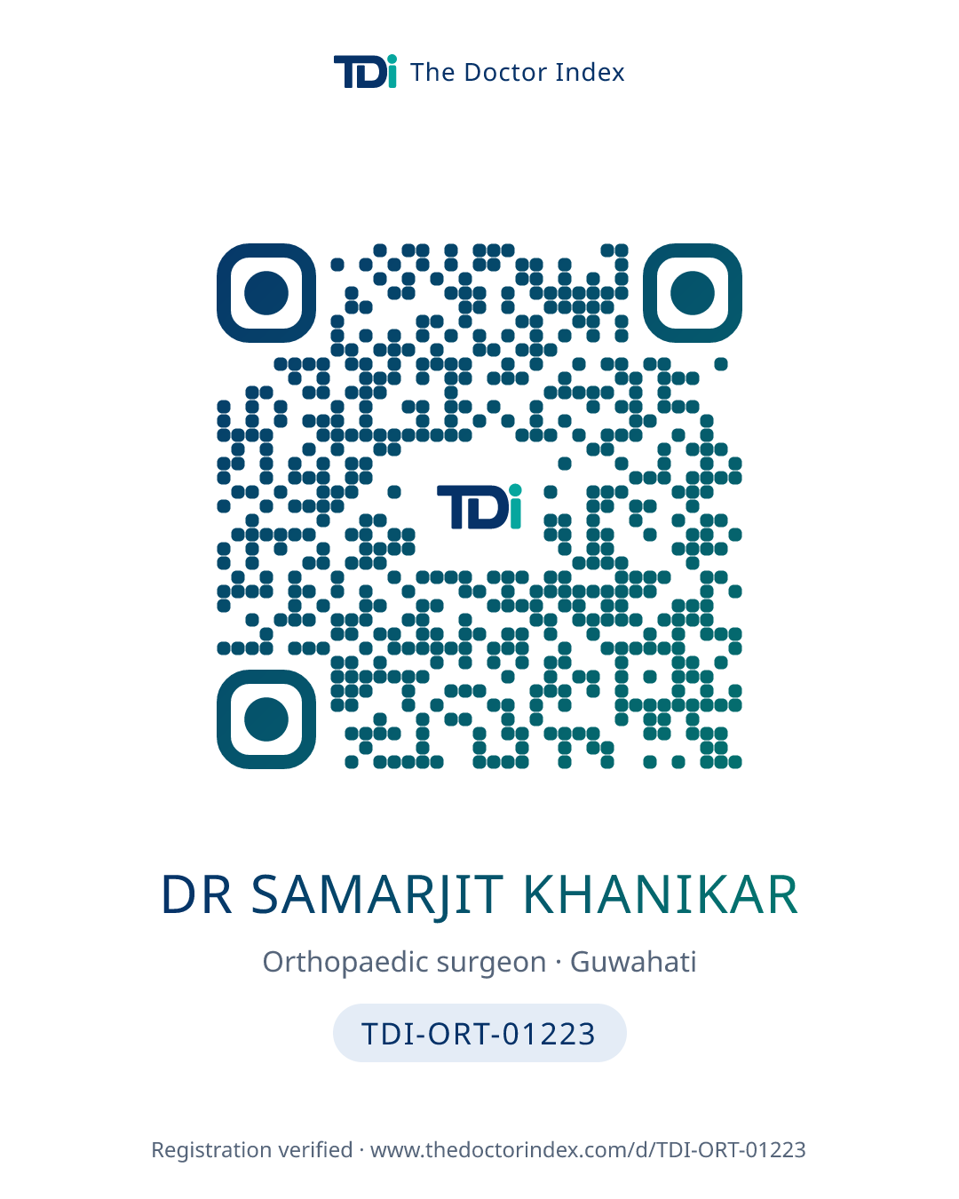 QR card for Dr Samarjit Khanikar, TDI-ORT-01223