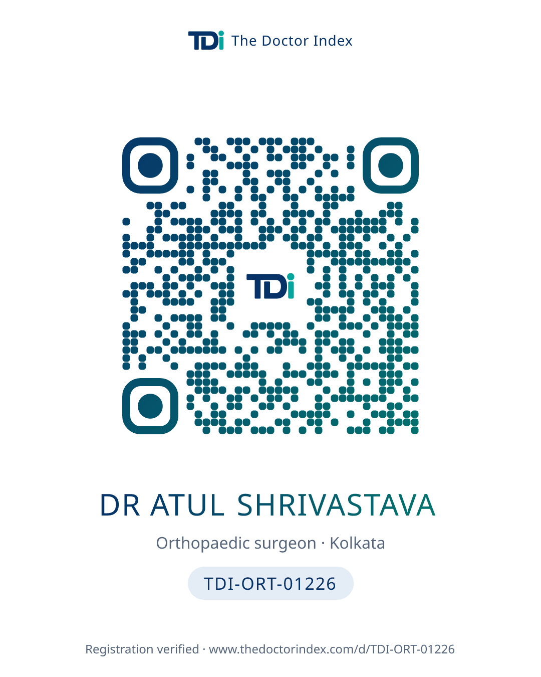 QR card for Dr Atul Shrivastava, TDI-ORT-01226