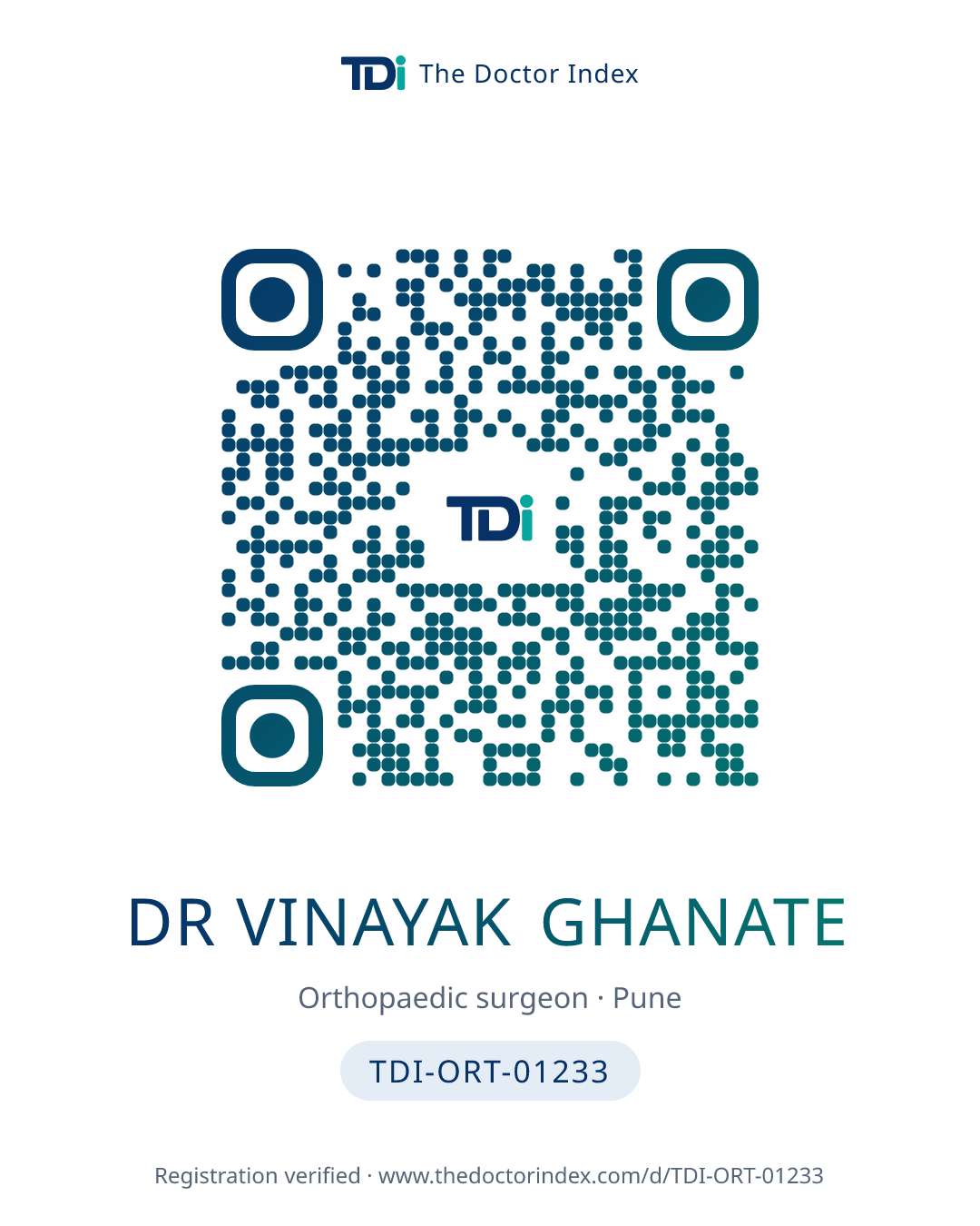 QR card for Dr Vinayak Ghanate, TDI-ORT-01233
