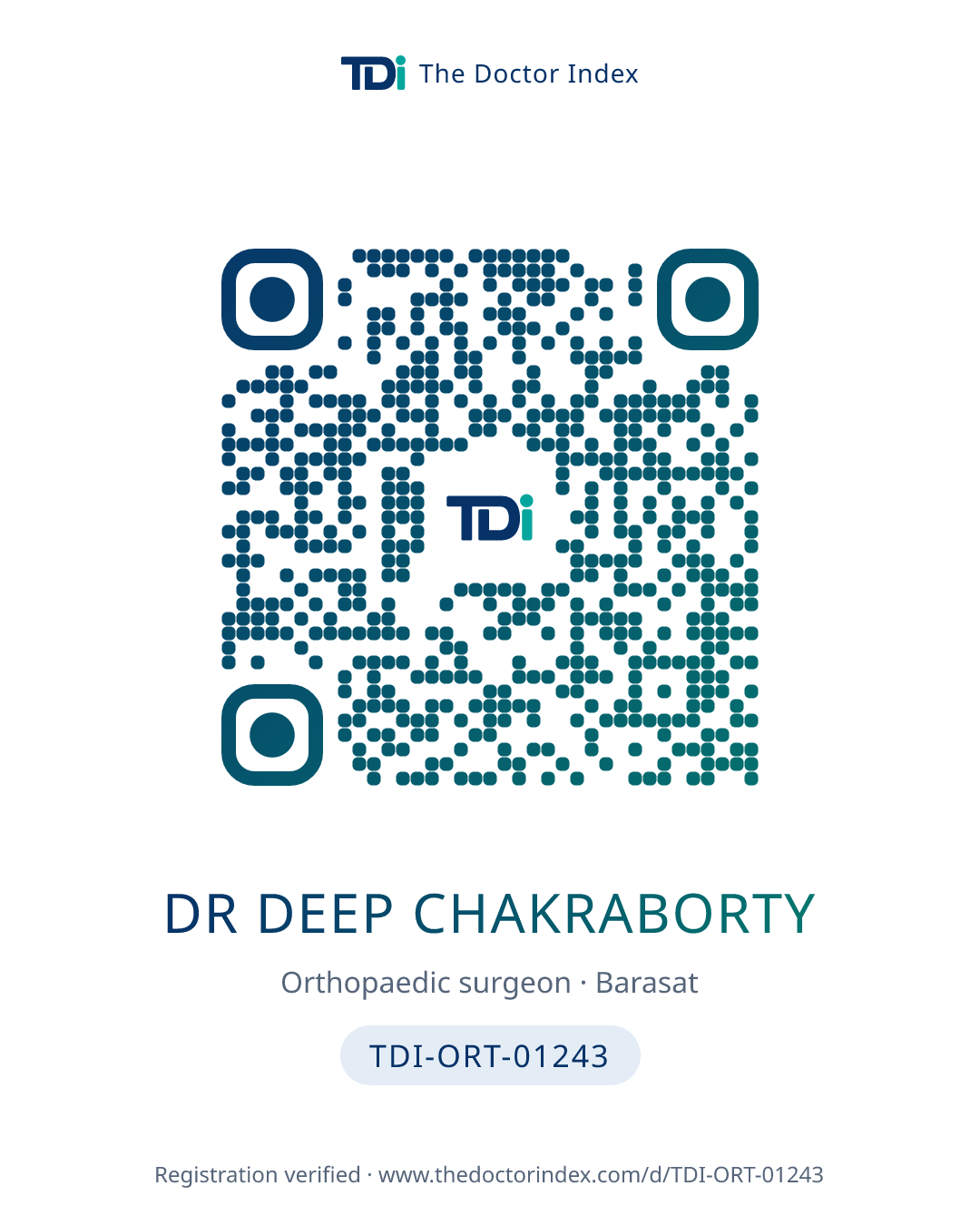 QR card for Dr Deep Chakraborty, TDI-ORT-01243