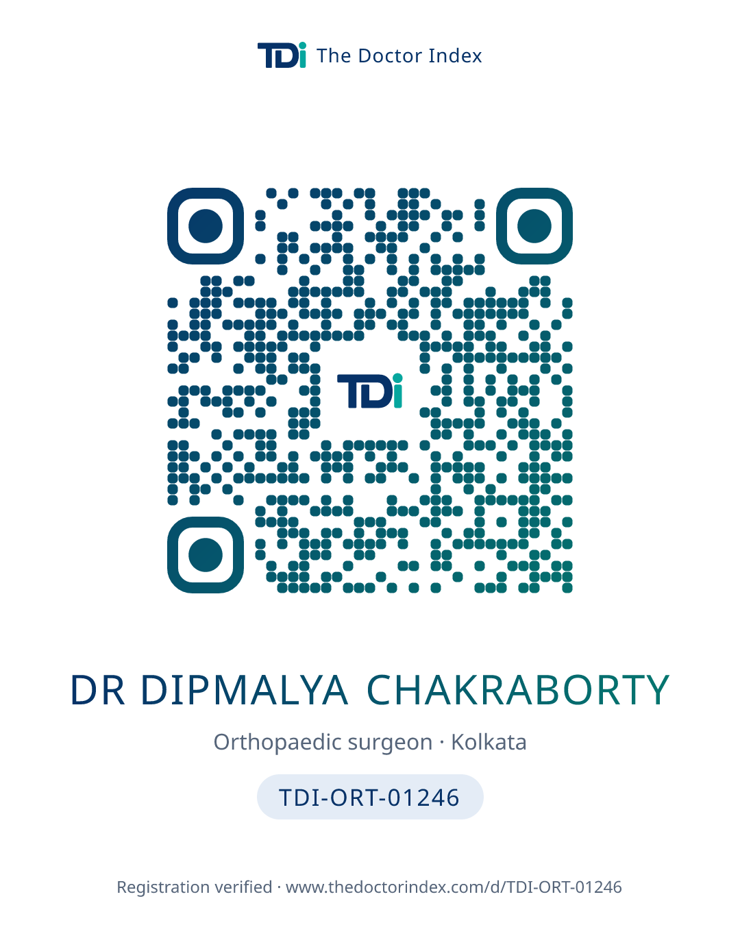 QR card for Dr Dipmalya Chakraborty, TDI-ORT-01246
