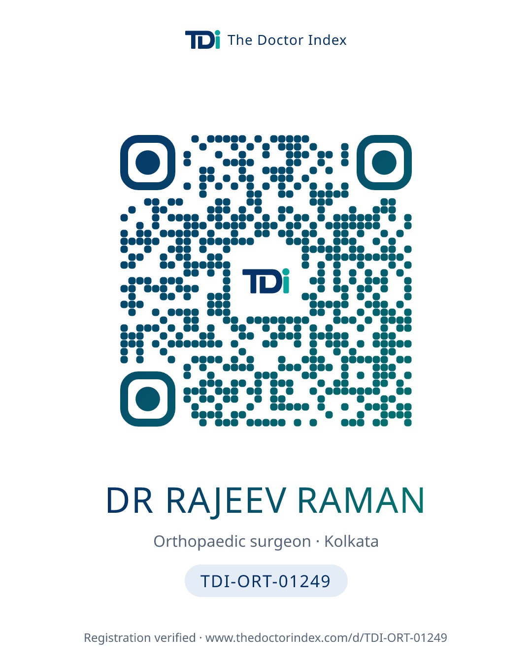 QR card for Dr Rajeev Raman, TDI-ORT-01249