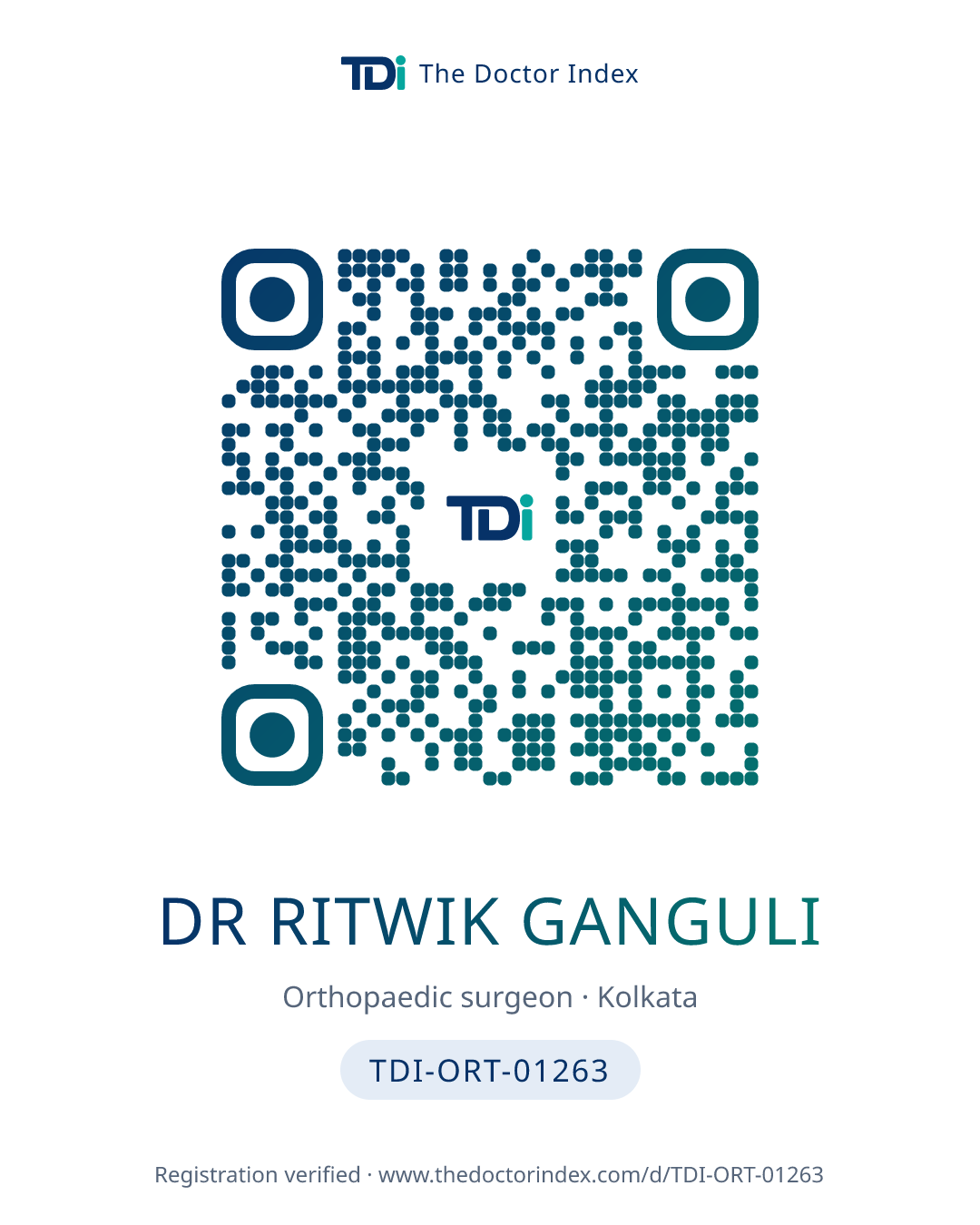 QR card for Dr Ritwik Ganguli, TDI-ORT-01263