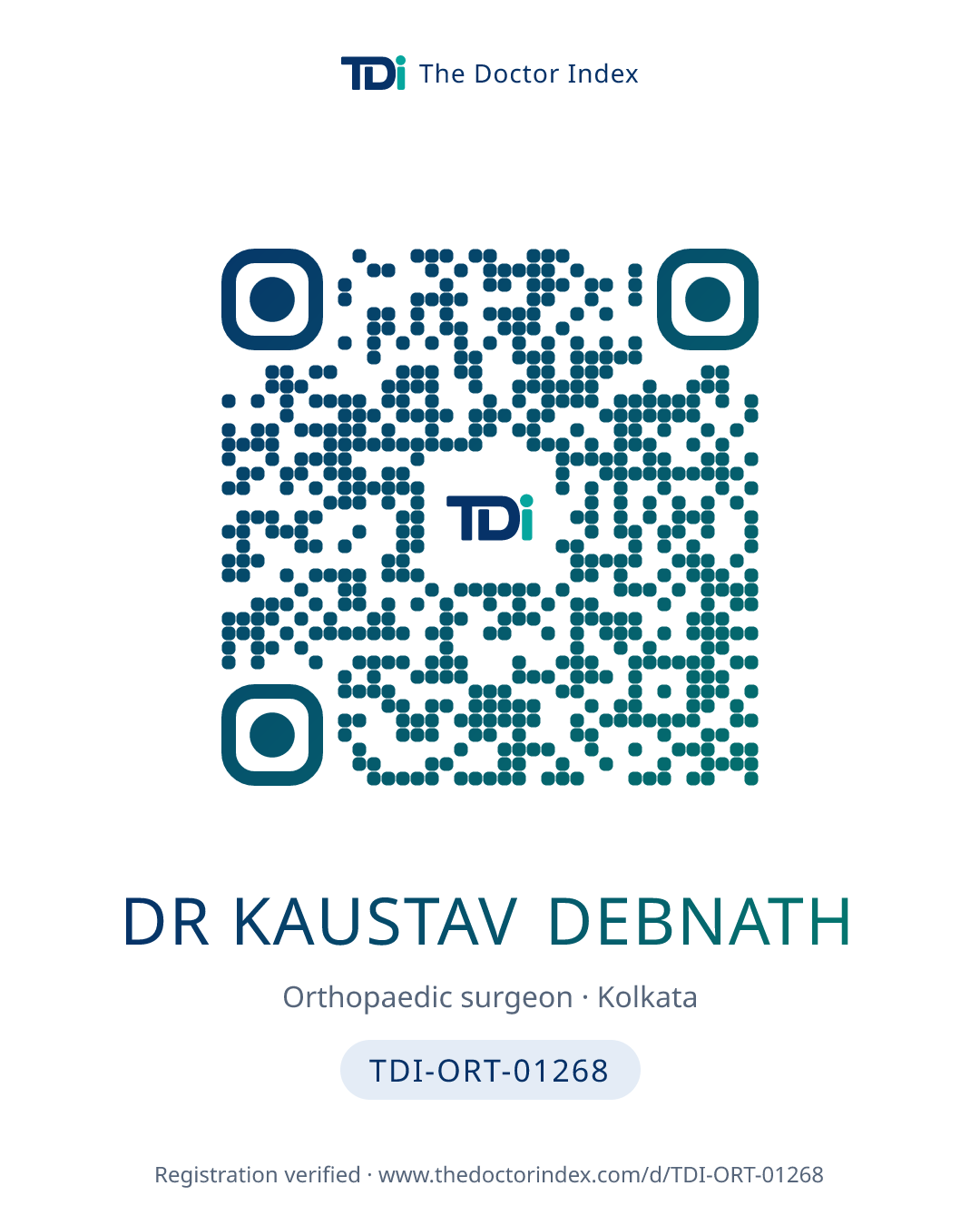 QR card for Dr Kaustav Debnath, TDI-ORT-01268