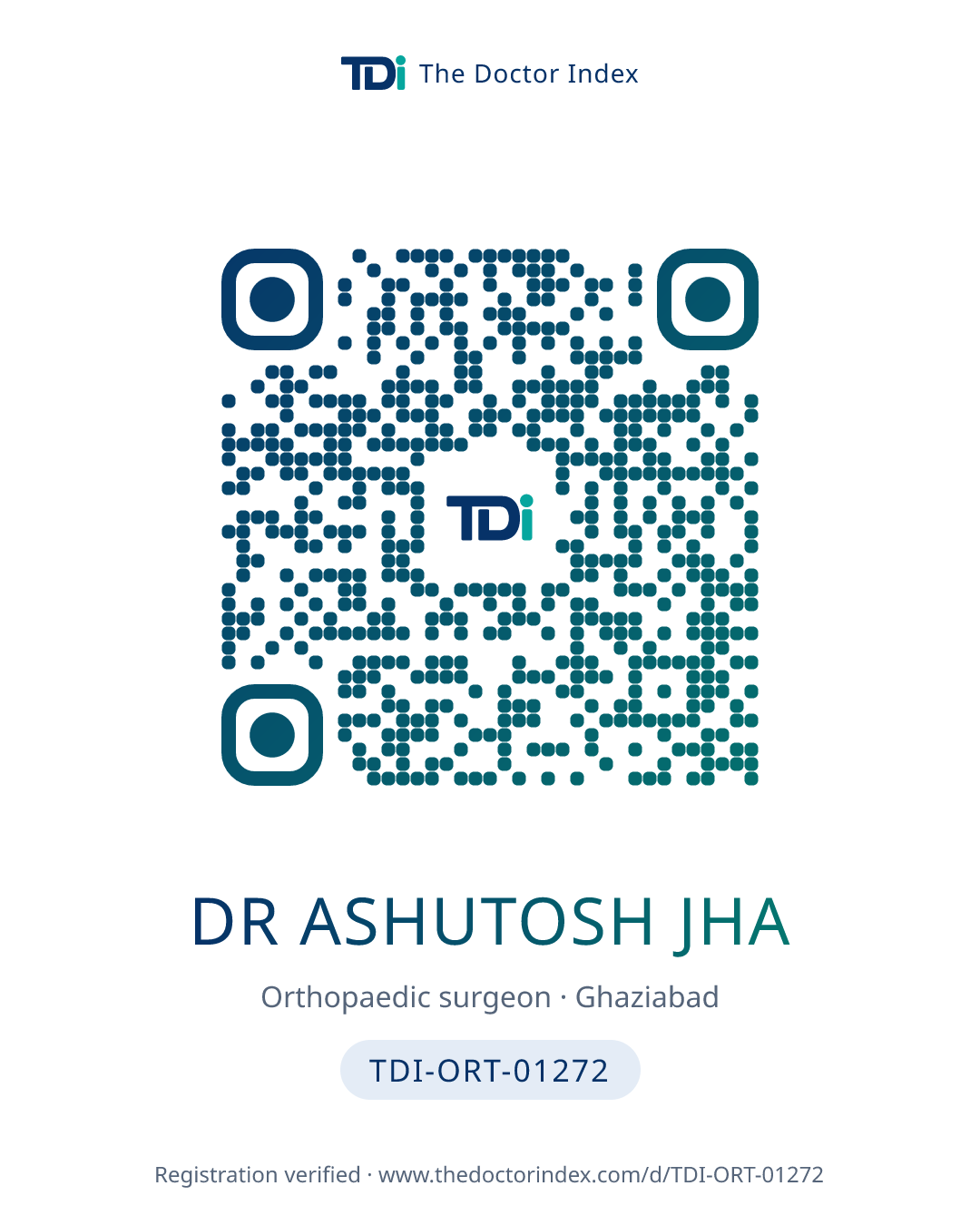 QR card for Dr Ashutosh Jha, TDI-ORT-01272