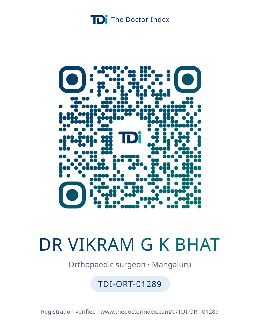 QR card for Dr Vikram G K Bhat, TDI-ORT-01289