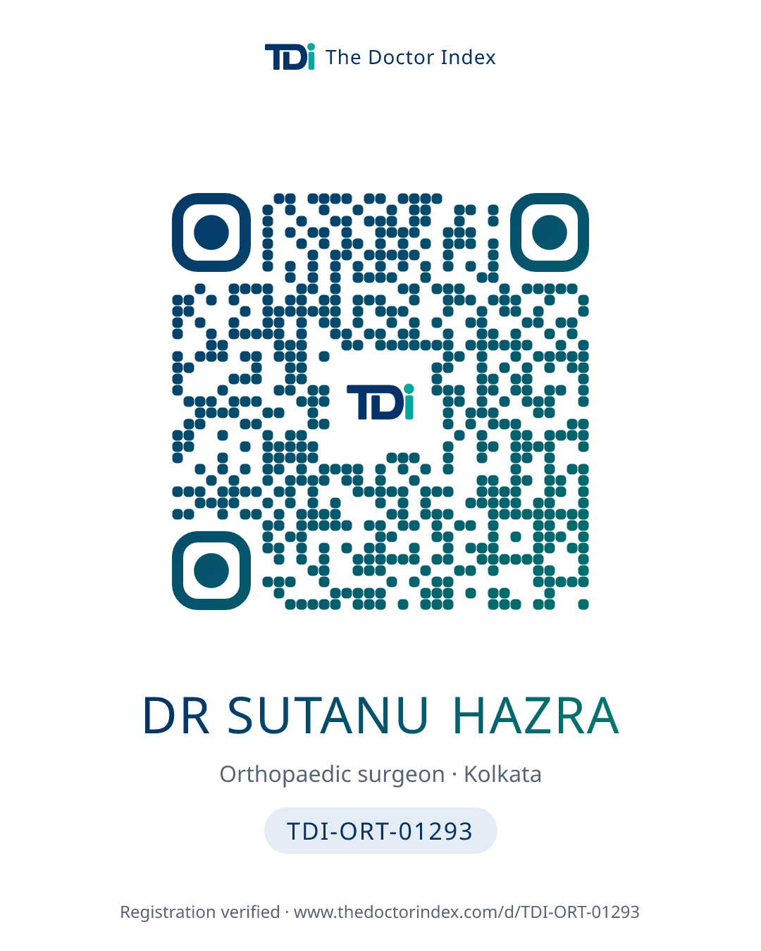 QR card for Dr Sutanu Hazra, TDI-ORT-01293