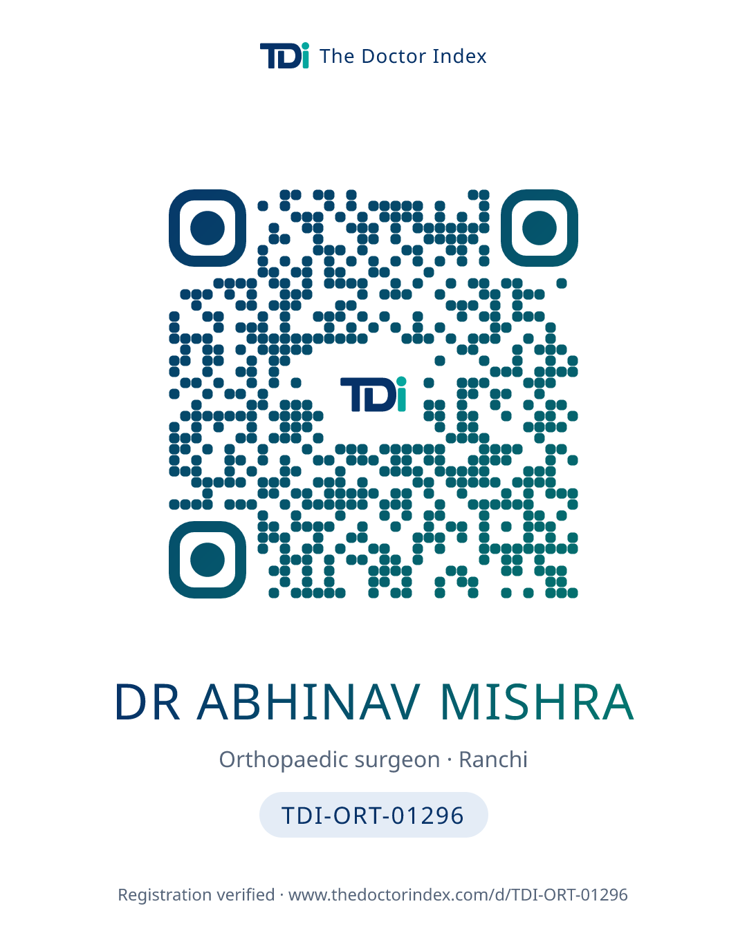 QR card for Dr Abhinav Mishra, TDI-ORT-01296