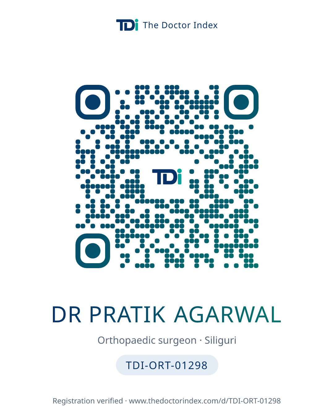 QR card for Dr Pratik Agarwal, TDI-ORT-01298