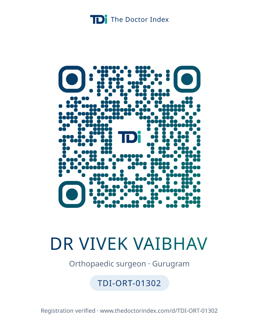 QR card for Dr Vivek Vaibhav, TDI-ORT-01302