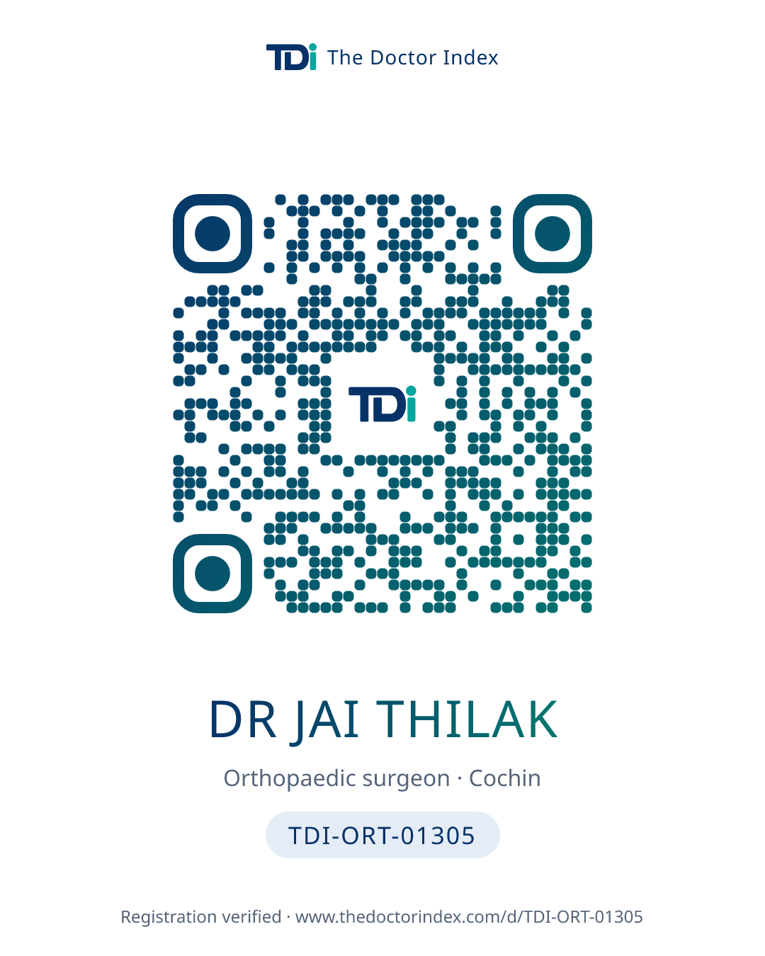 QR card for Dr Jai Thilak, TDI-ORT-01305