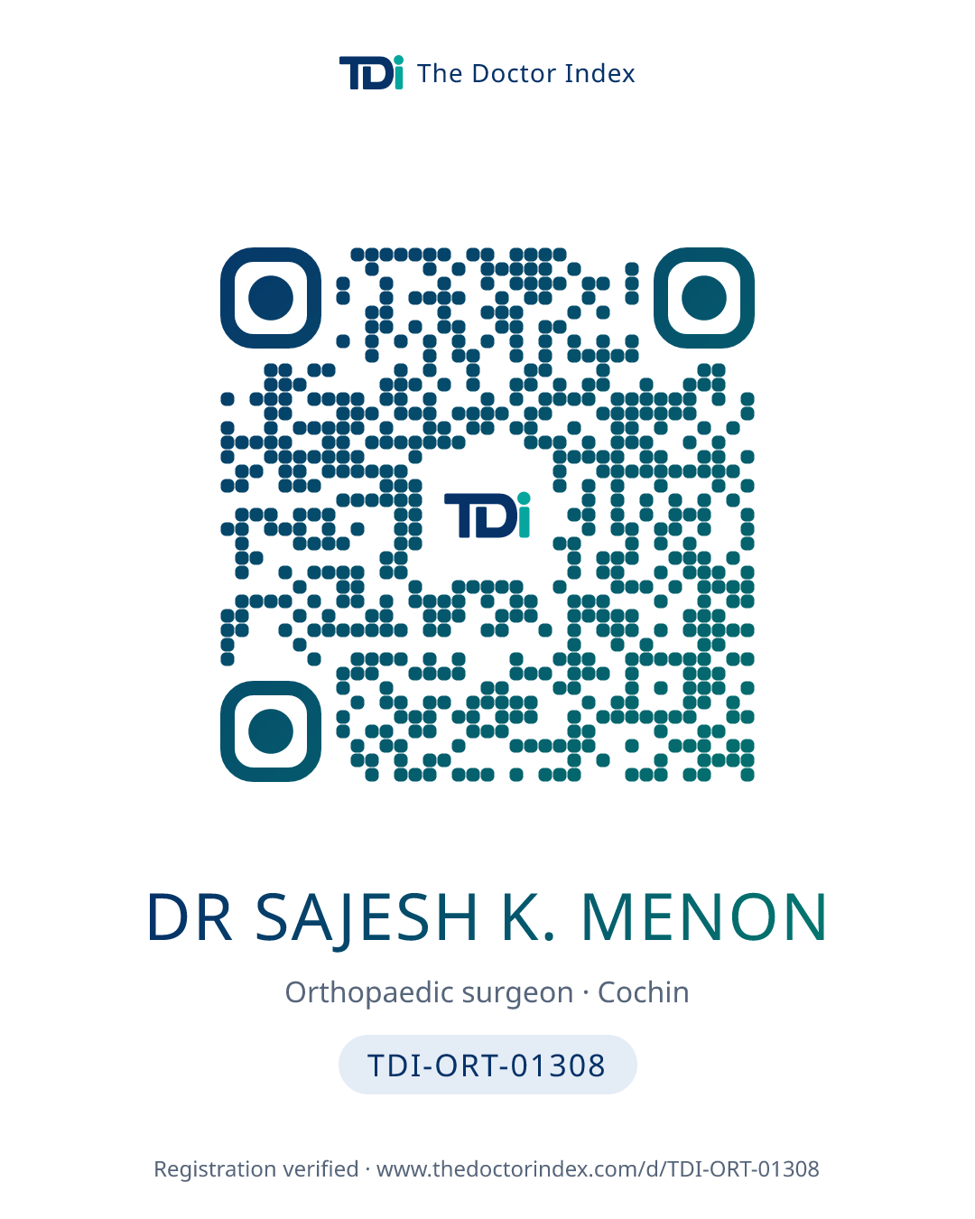 QR card for Dr Sajesh K. Menon, TDI-ORT-01308
