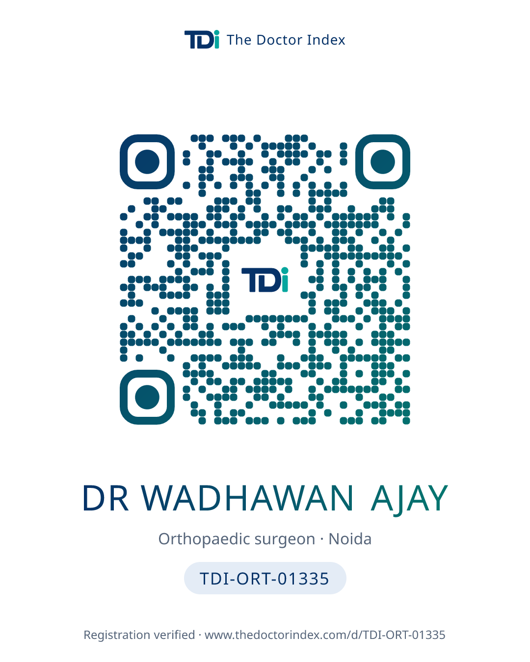 QR card for Dr Wadhawan Ajay, TDI-ORT-01335