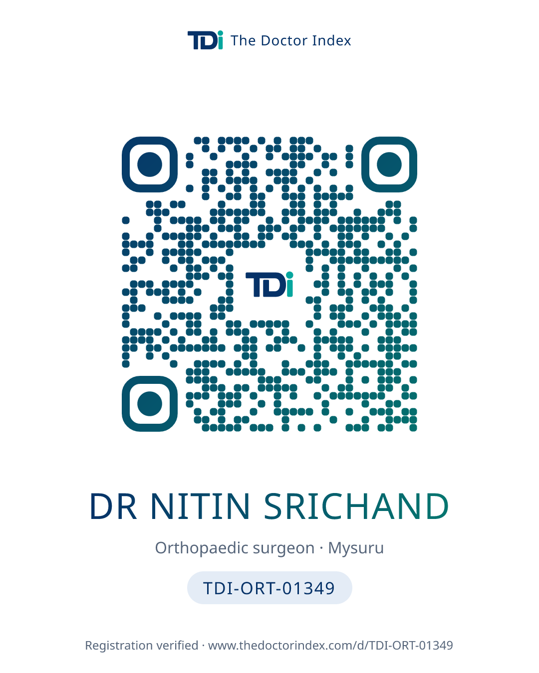 QR card for Dr Nitin Srichand, TDI-ORT-01349