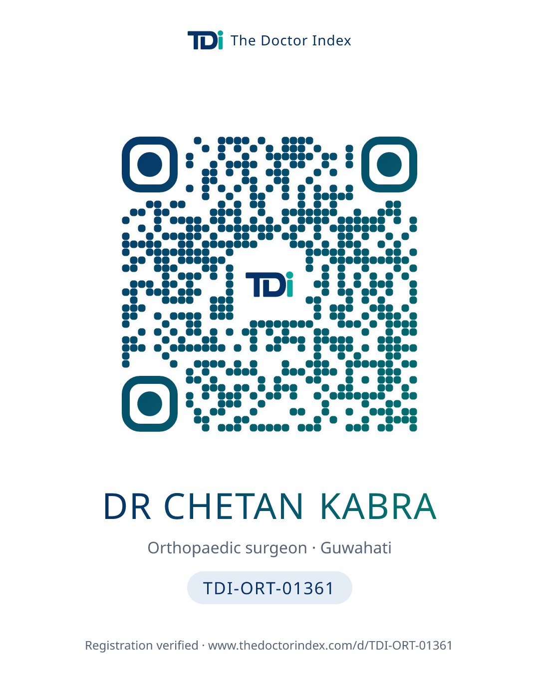 QR card for Dr Chetan Kabra, TDI-ORT-01361