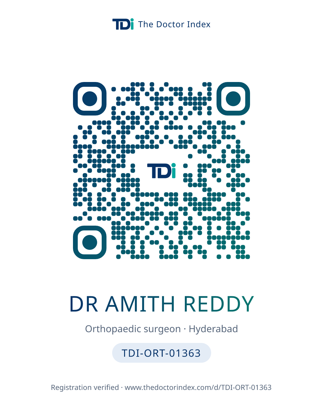 QR card for Dr Amith Reddy, TDI-ORT-01363