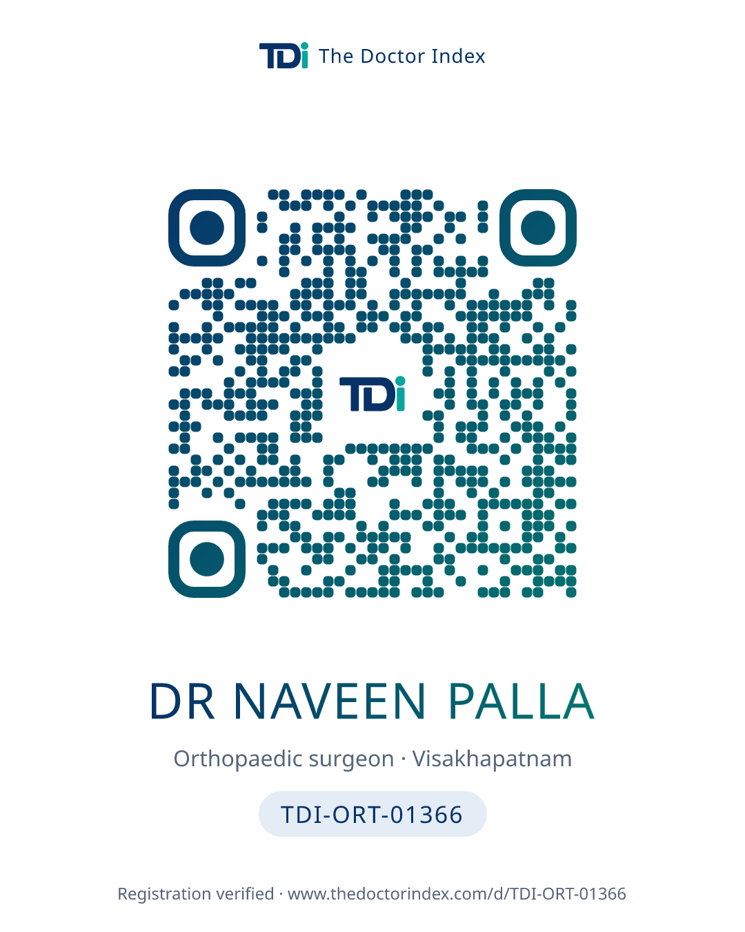 QR card for Dr Naveen Palla, TDI-ORT-01366