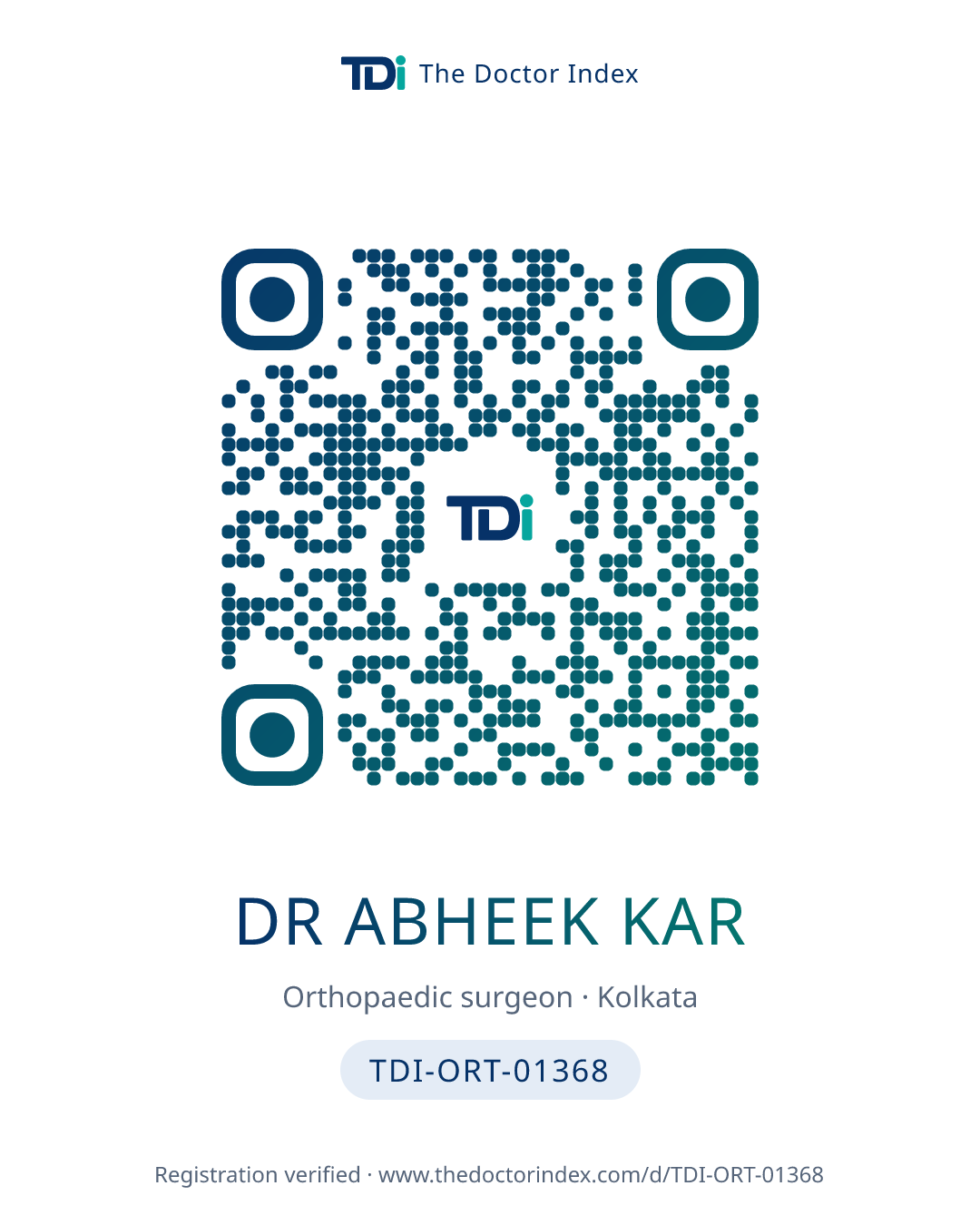 QR card for Dr Abheek Kar, TDI-ORT-01368