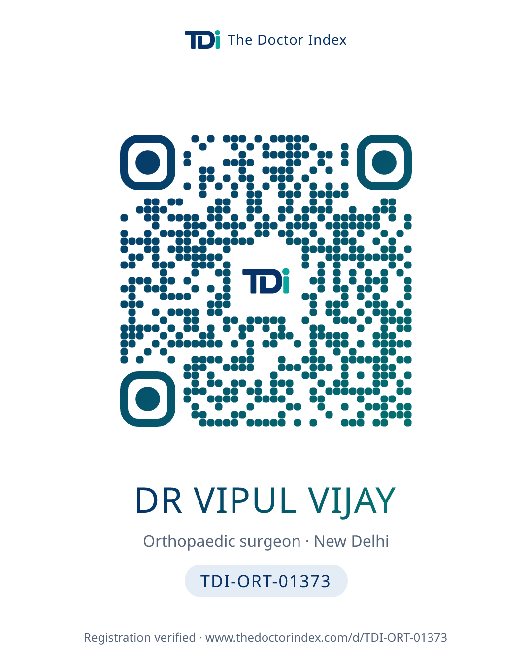 QR card for Dr Vipul Vijay, TDI-ORT-01373