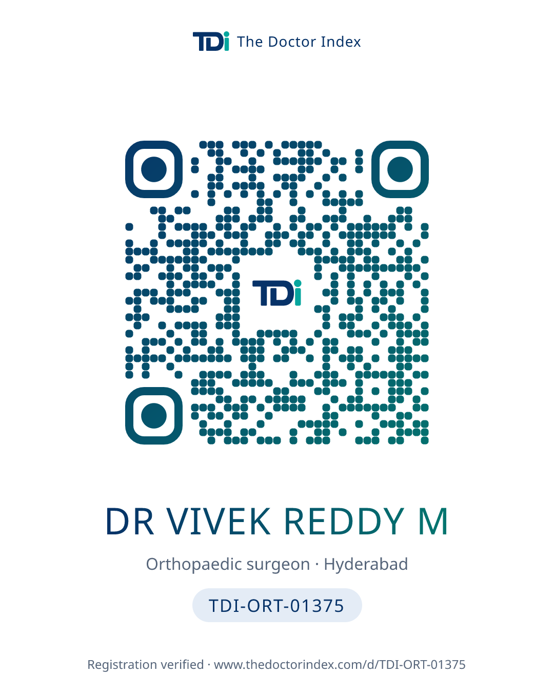 QR card for Dr Vivek Reddy M, TDI-ORT-01375