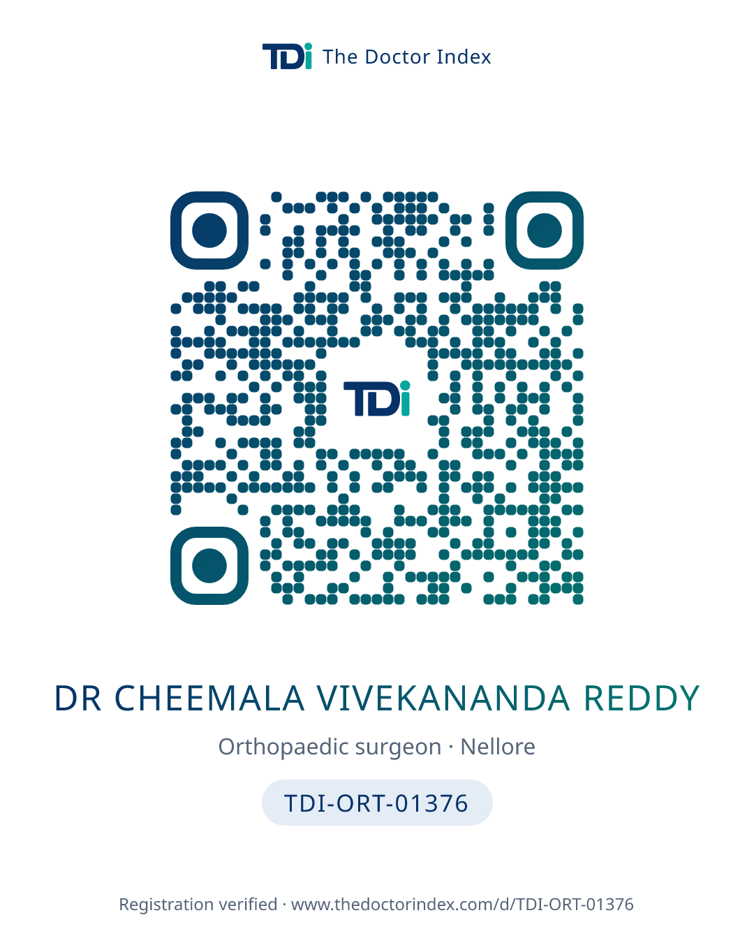 QR card for Dr Cheemala Vivekananda Reddy, TDI-ORT-01376