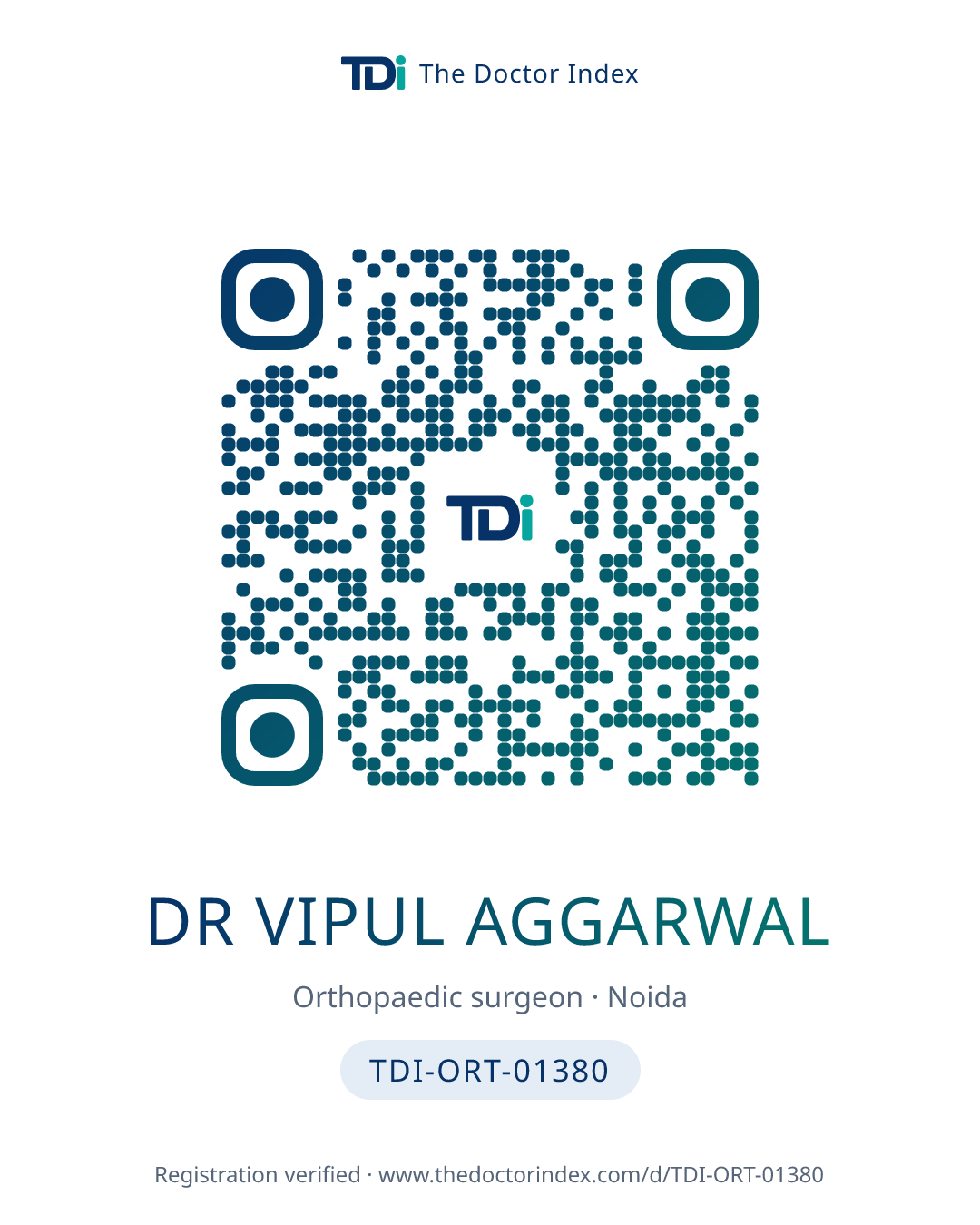 QR card for Dr Vipul Aggarwal, TDI-ORT-01380