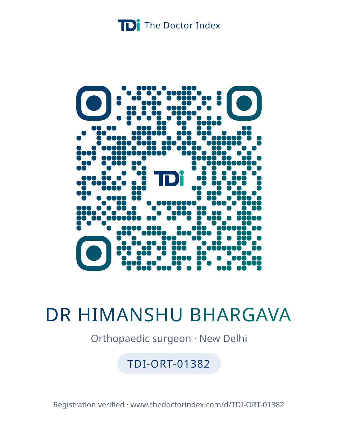QR card for Dr Himanshu Bhargava, TDI-ORT-01382