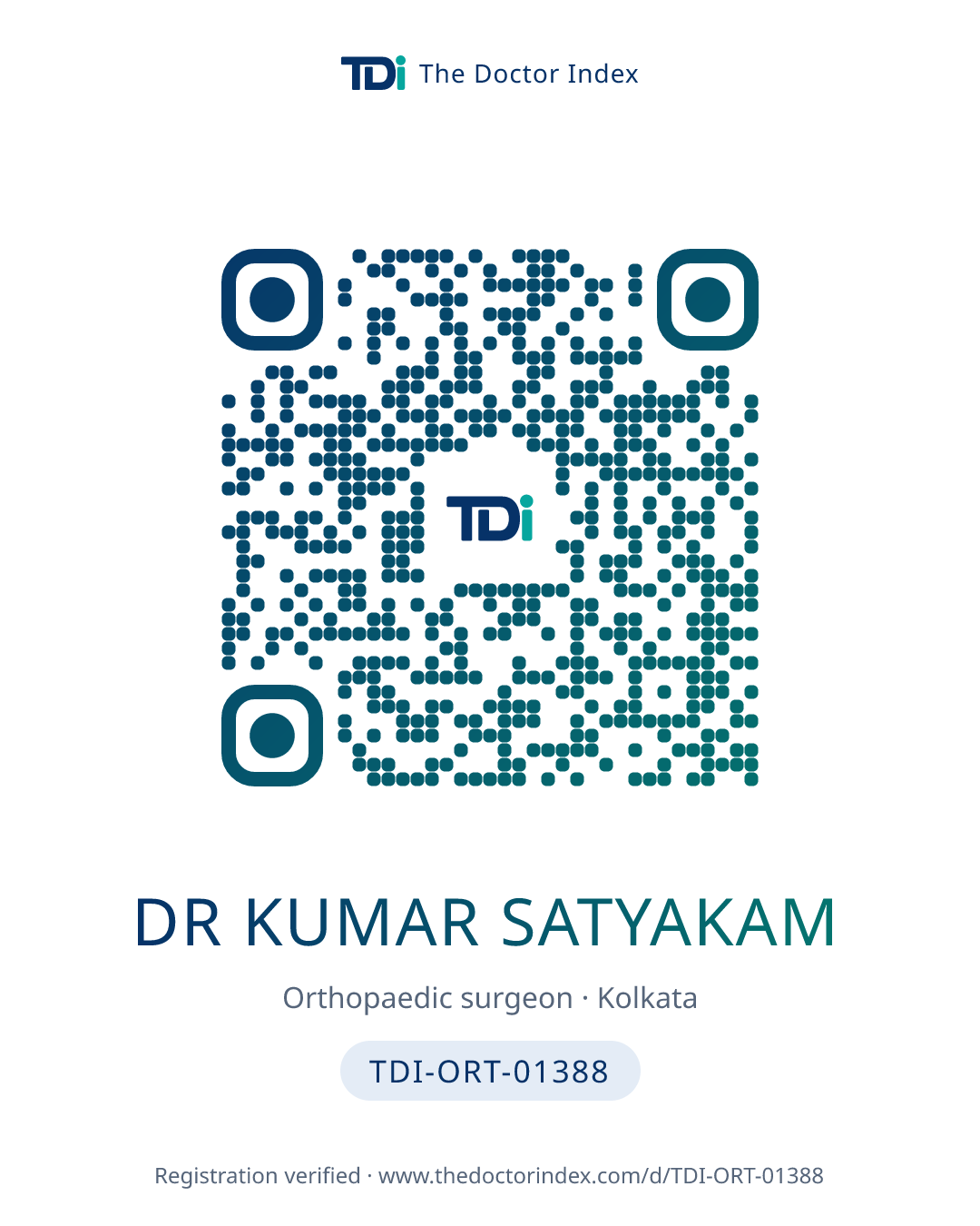 QR card for Dr Kumar Satyakam, TDI-ORT-01388