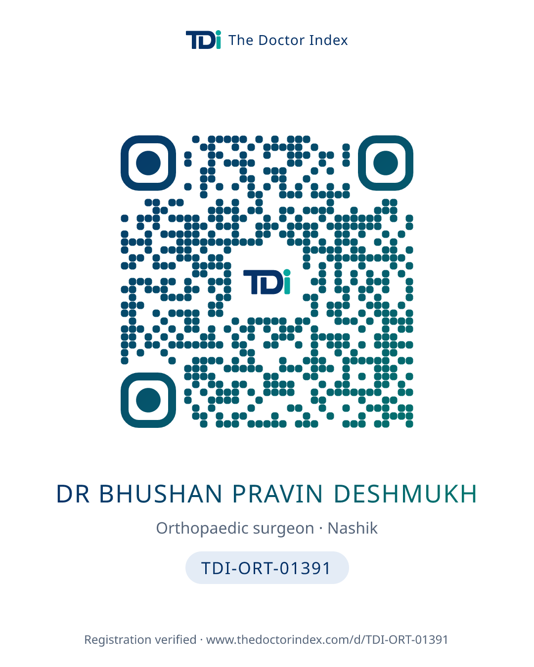 QR card for Dr Bhushan Pravin Deshmukh, TDI-ORT-01391