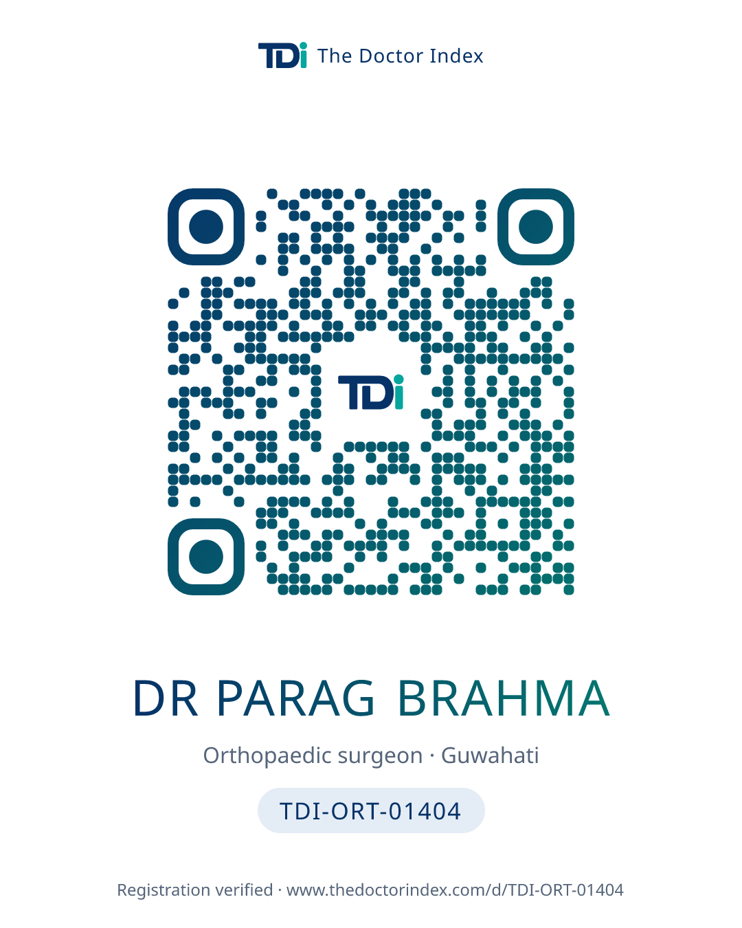QR card for Dr Parag Brahma, TDI-ORT-01404