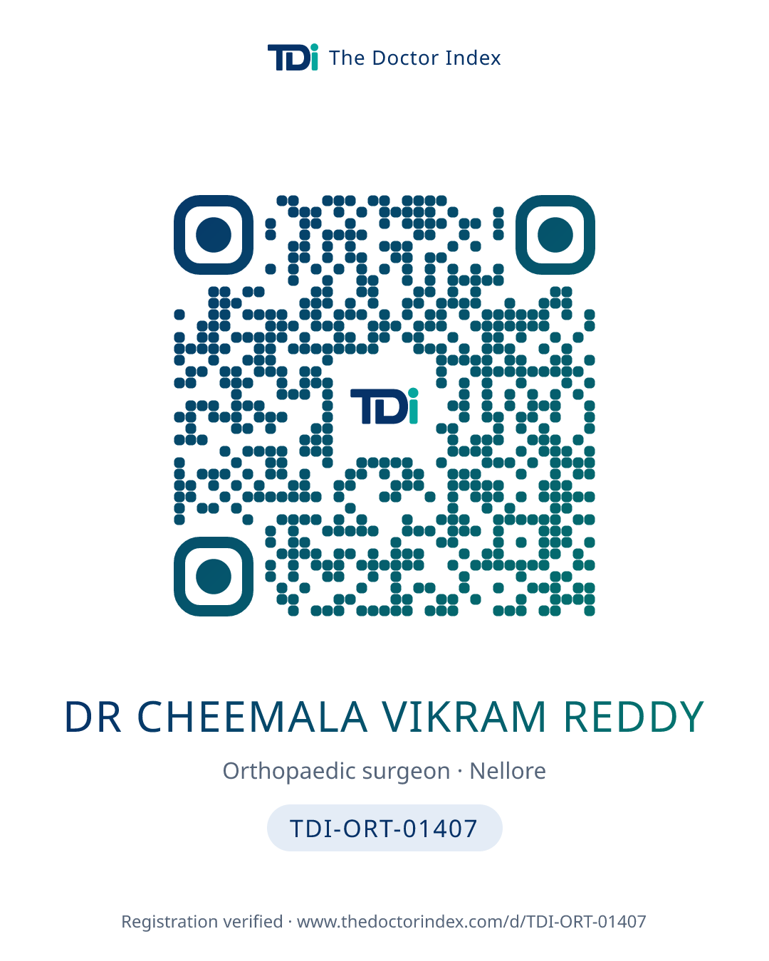 QR card for Dr Cheemala Vikram Reddy, TDI-ORT-01407