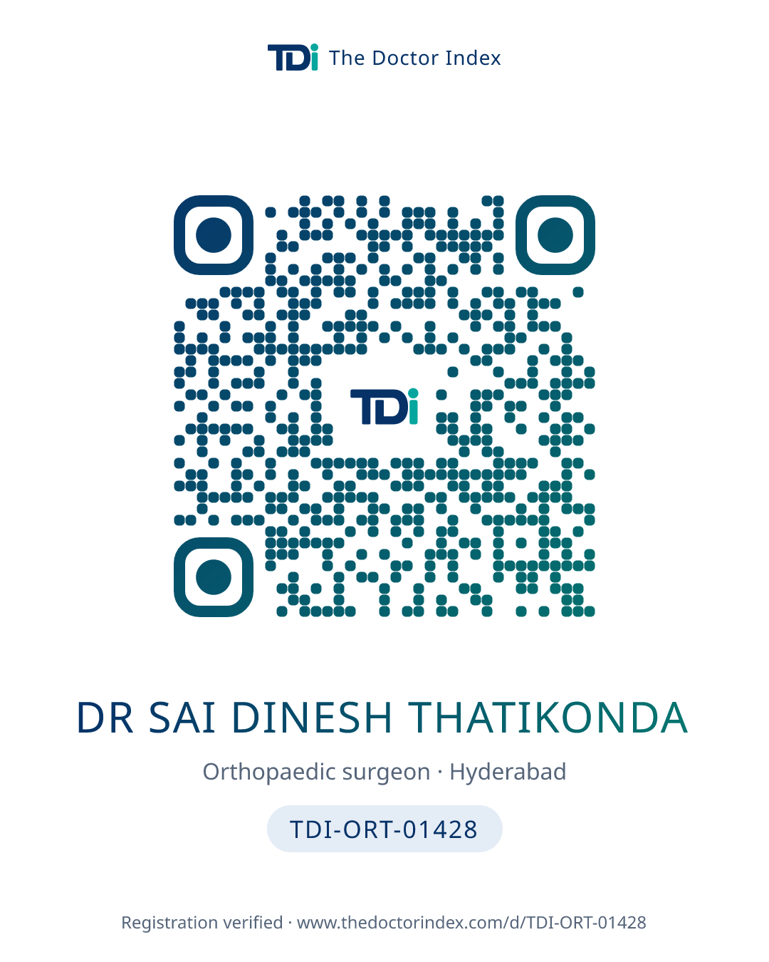 QR card for Dr Sai Dinesh Thatikonda, TDI-ORT-01428