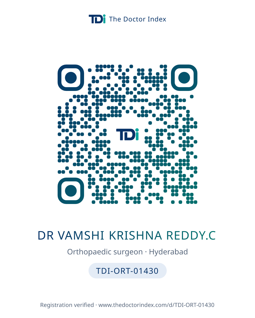 QR card for Dr Vamshi Krishna Reddy.C, TDI-ORT-01430