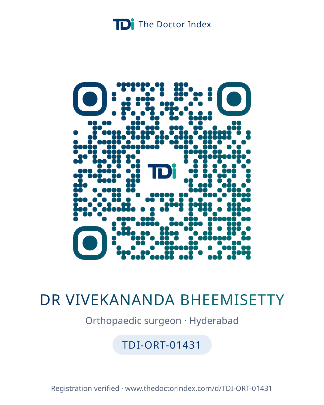 QR card for Dr Vivekananda Bheemisetty, TDI-ORT-01431