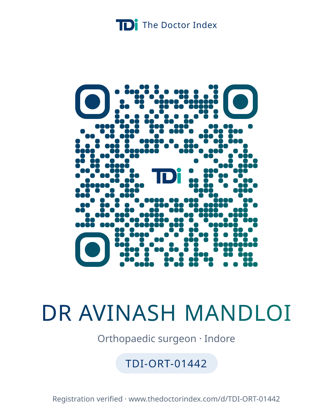 QR card for Dr Avinash Mandloi, TDI-ORT-01442