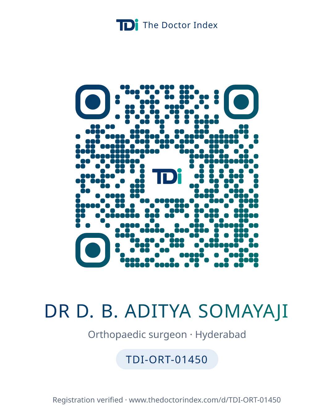 QR card for Dr D. B. Aditya Somayaji, TDI-ORT-01450
