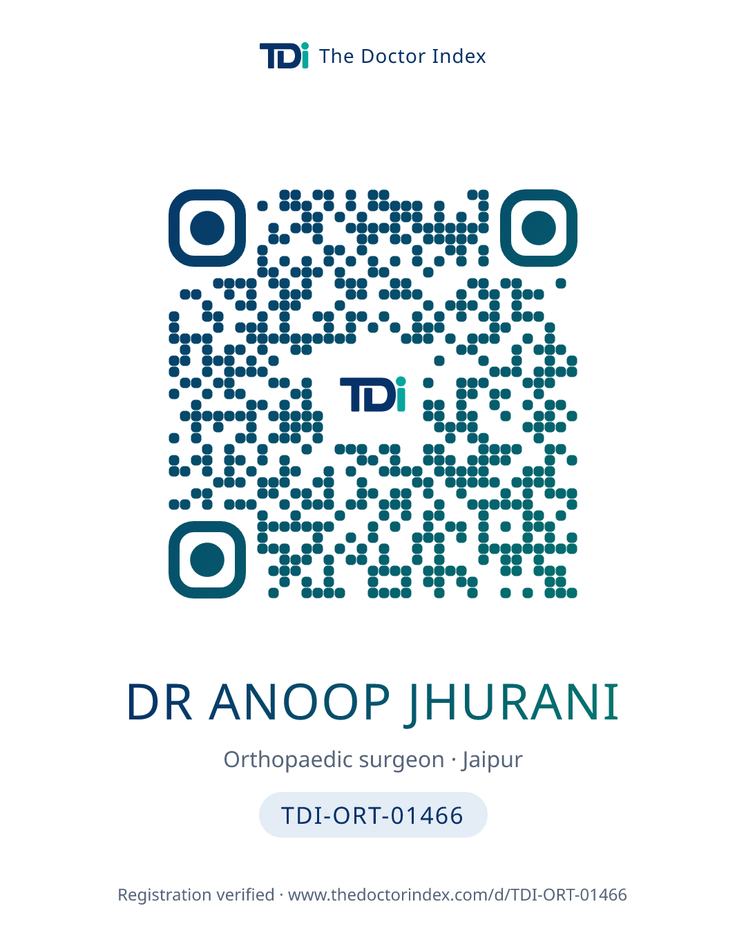 QR card for Dr Anoop Jhurani, TDI-ORT-01466