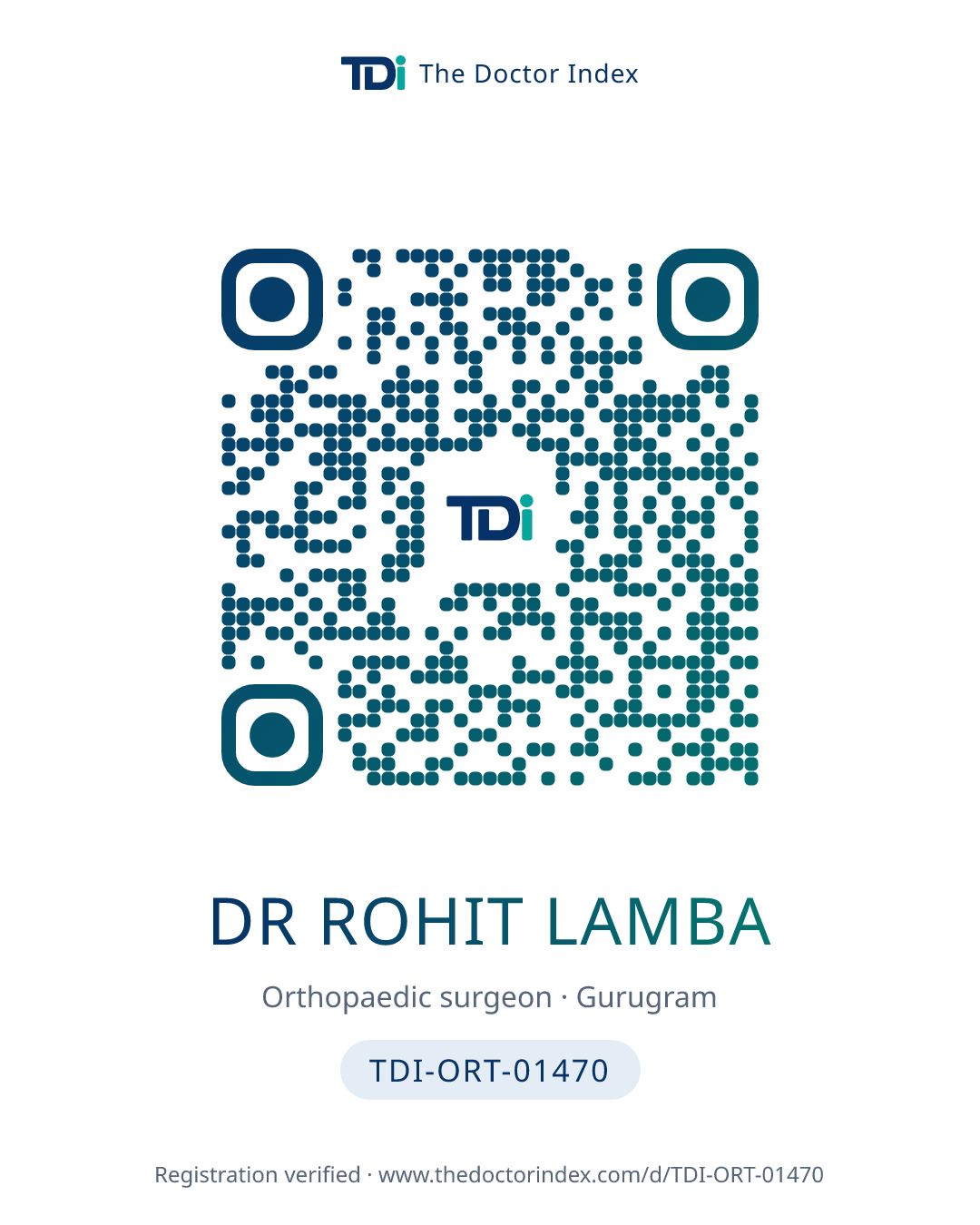 QR card for Dr Rohit Lamba, TDI-ORT-01470