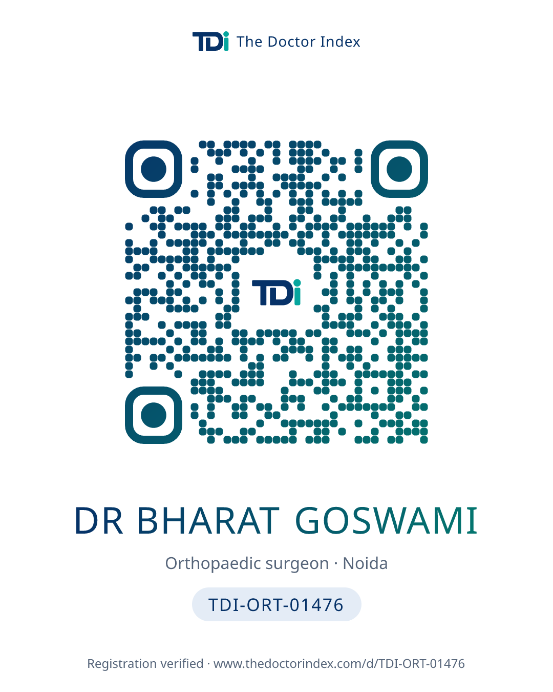 QR card for Dr Bharat Goswami, TDI-ORT-01476
