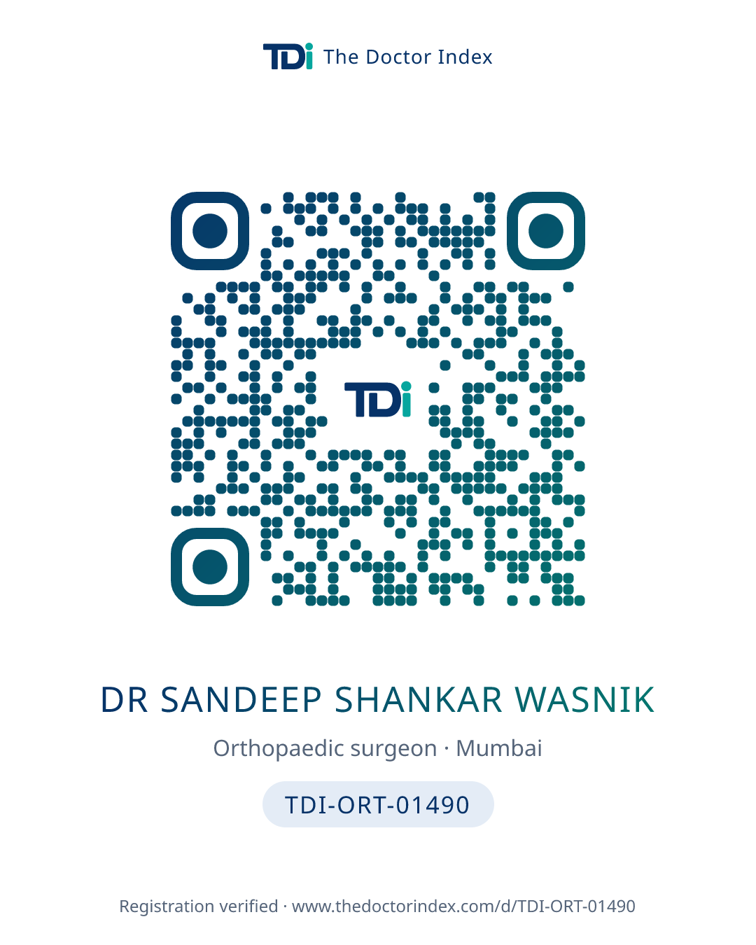 QR card for Dr Sandeep Shankar Wasnik, TDI-ORT-01490