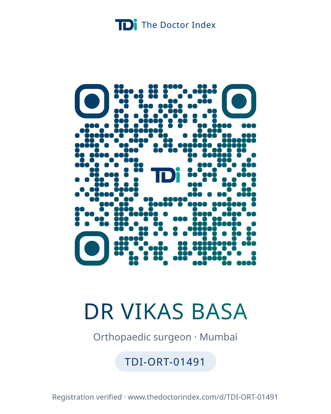 QR card for Dr Vikas Basa, TDI-ORT-01491