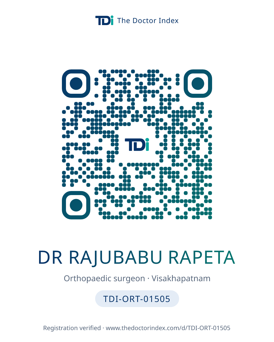 QR card for Dr Rajubabu Rapeta, TDI-ORT-01505