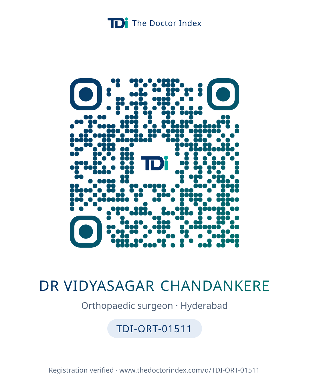 QR card for Dr Vidyasagar Chandankere, TDI-ORT-01511
