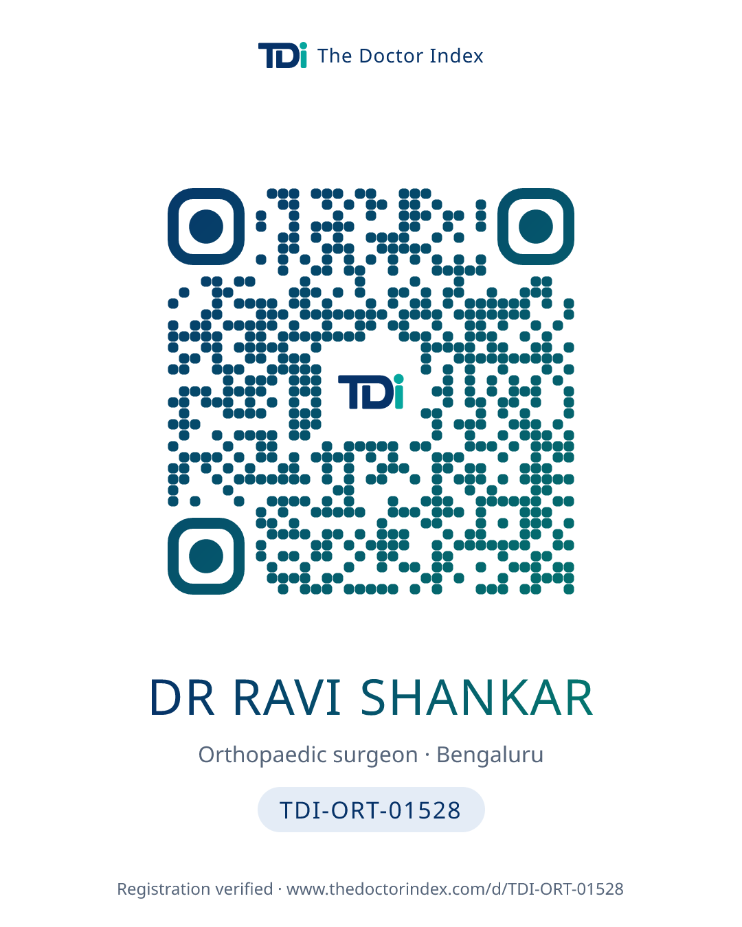 QR card for Dr Ravi Shankar, TDI-ORT-01528