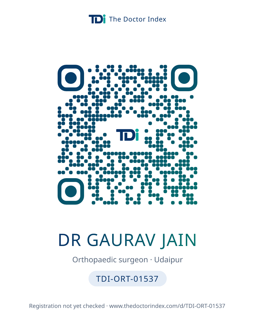 QR card for Dr Gaurav Jain, TDI-ORT-01537