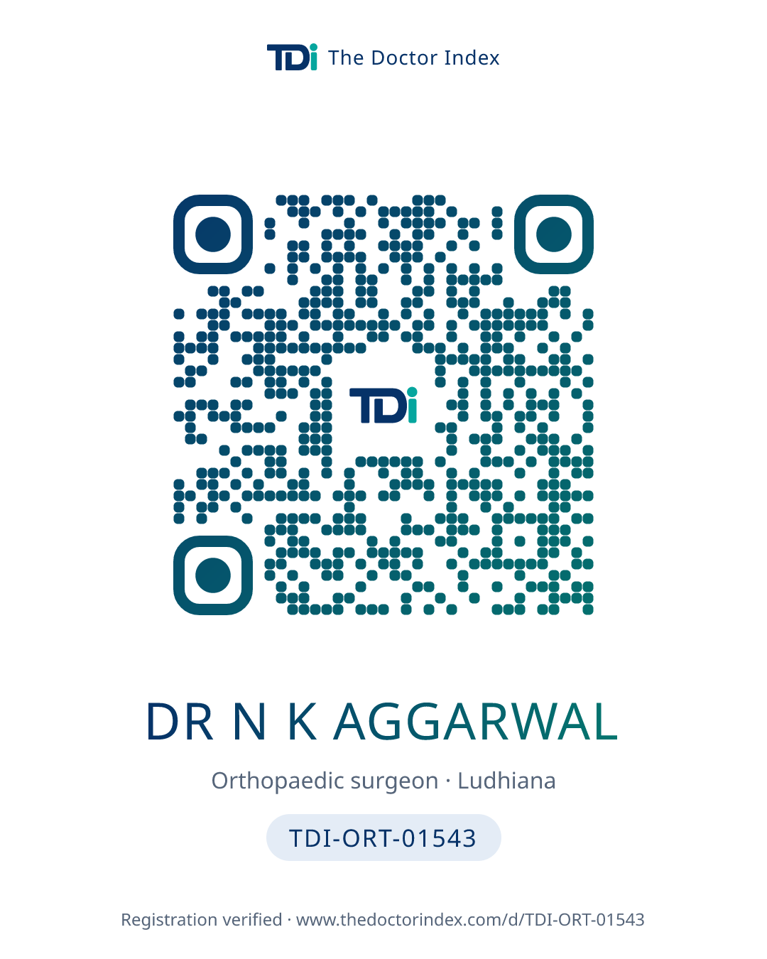 QR card for Dr N K Aggarwal, TDI-ORT-01543