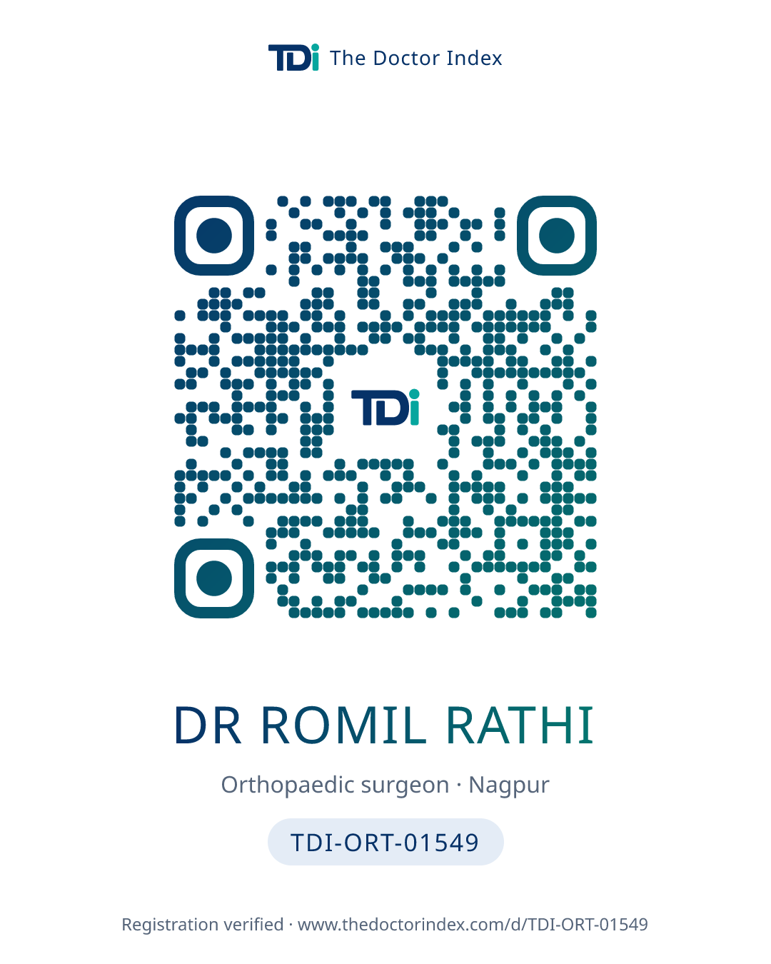 QR card for Dr Romil Rathi, TDI-ORT-01549