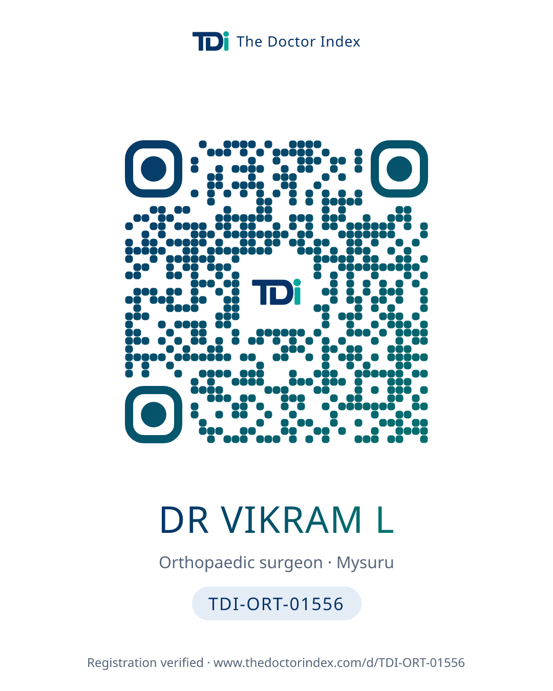 QR card for Dr Vikram L, TDI-ORT-01556