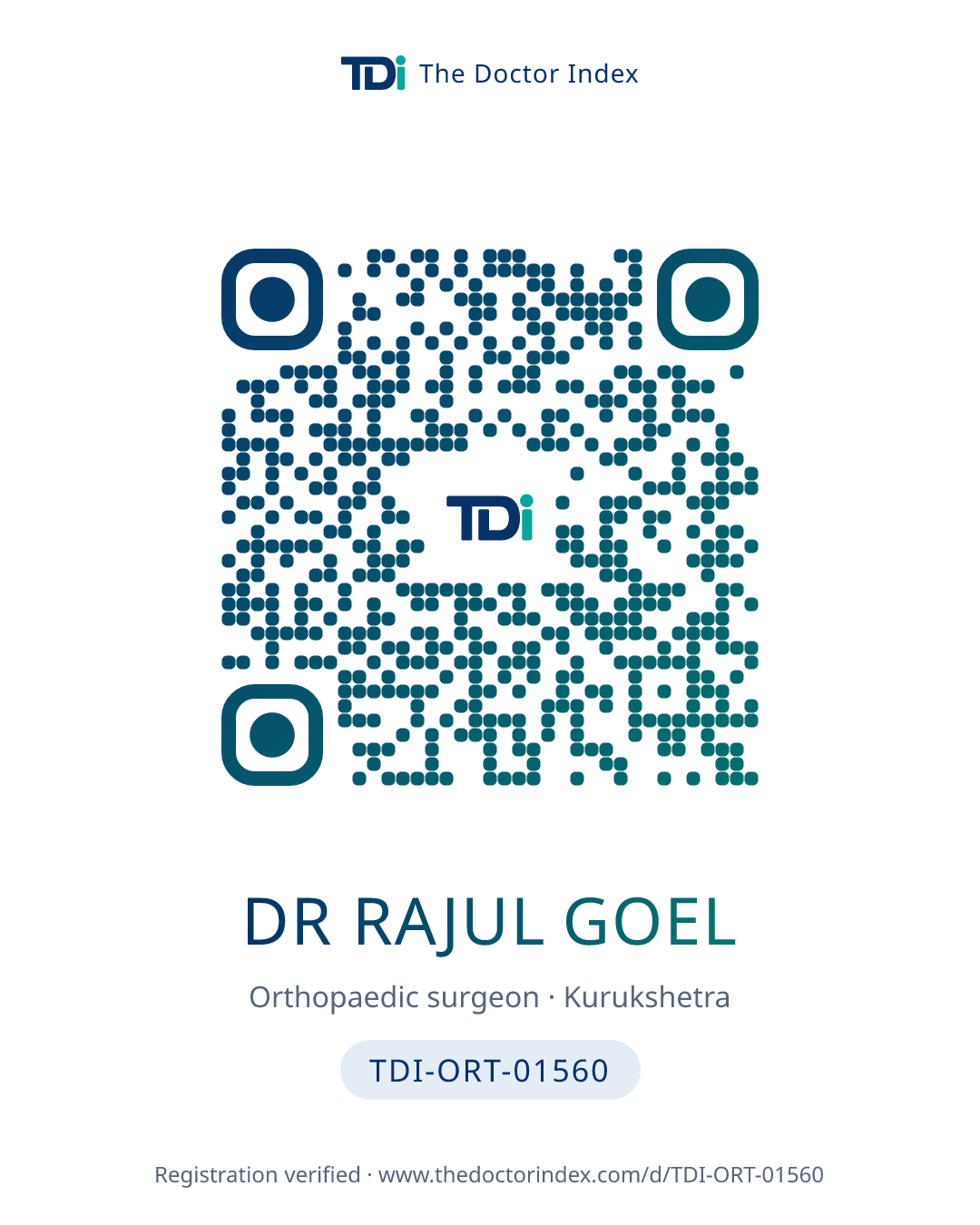 QR card for Dr Rajul Goel, TDI-ORT-01560